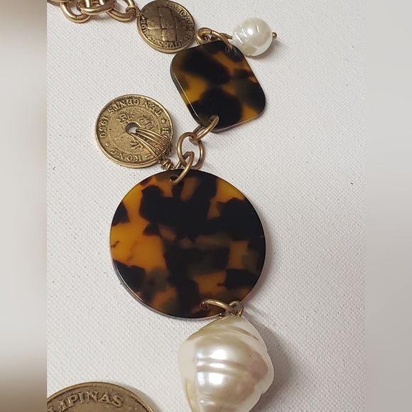 Chico's Necklace Long Statement Matte Gold Tone Chain Link Layering Chunky/Coins - Picture 6 of 15